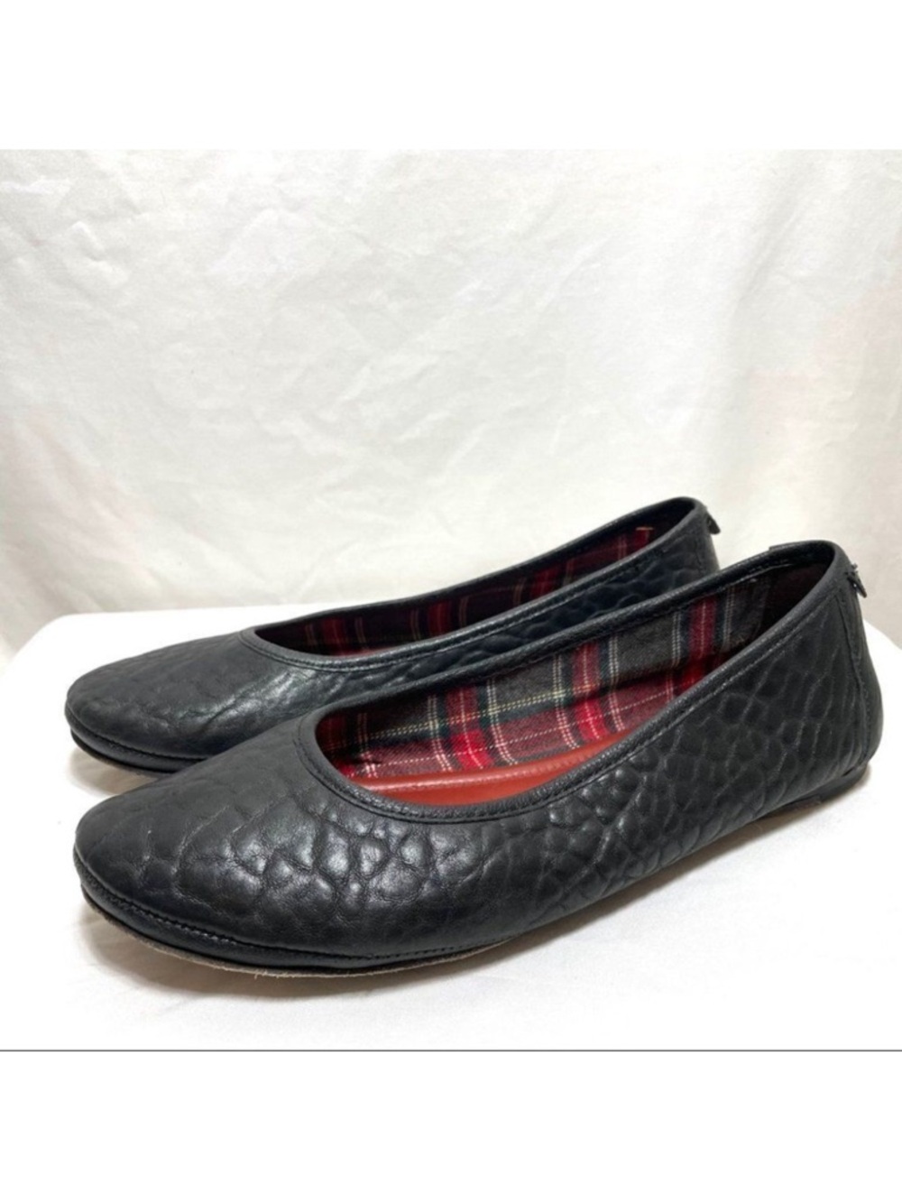 Trask Piper Ballet Flats Black Pebbled Leather
